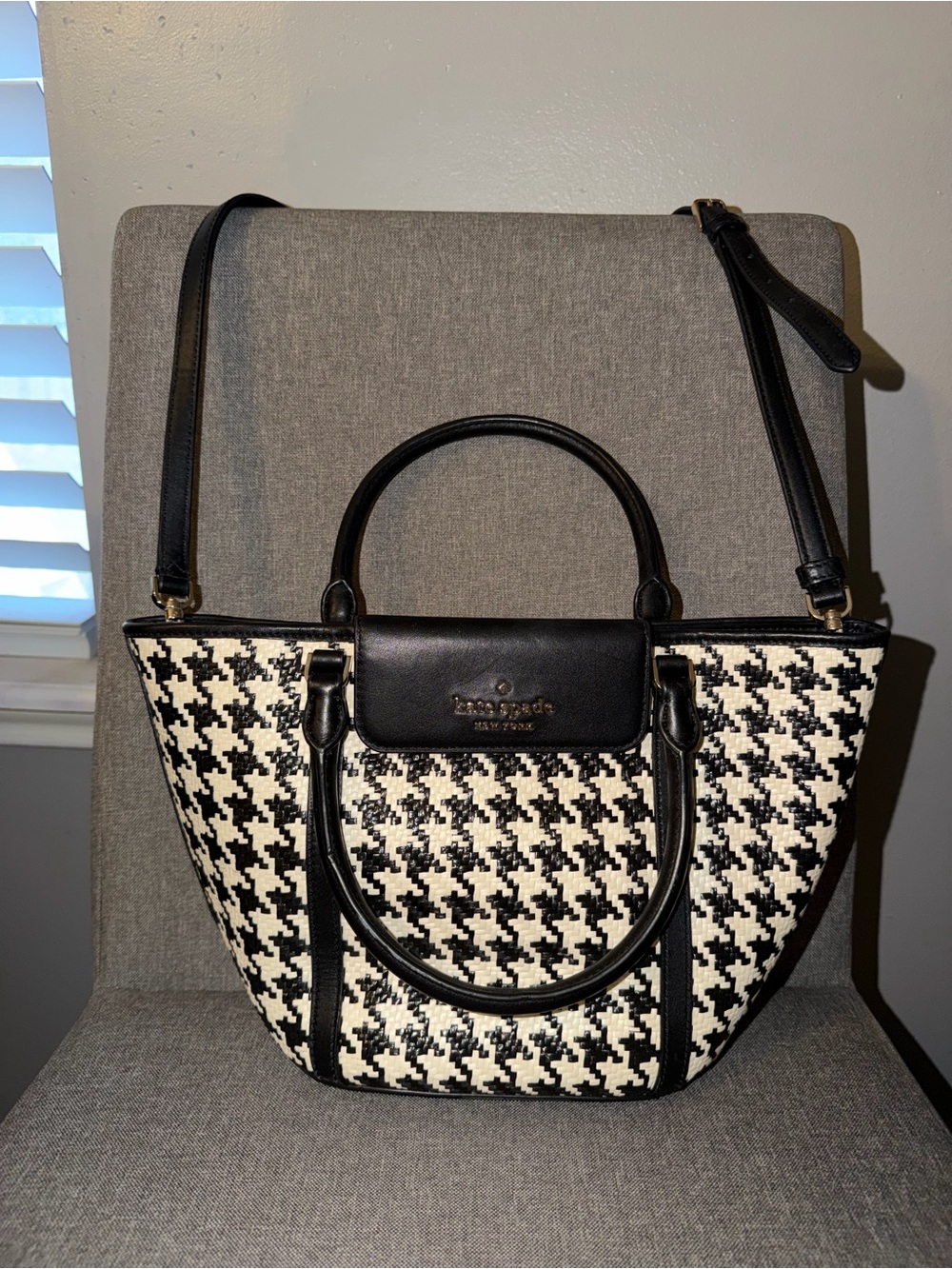 kate spade Black & White Houndstooth Tote with Leather Trim